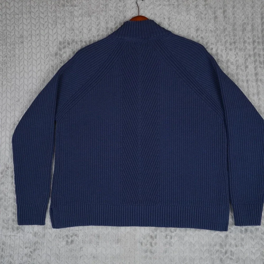 L.L.Bean Quarter Zip Sweater Mens 1X Blue Shaker Knit Chevron Cotton Blend